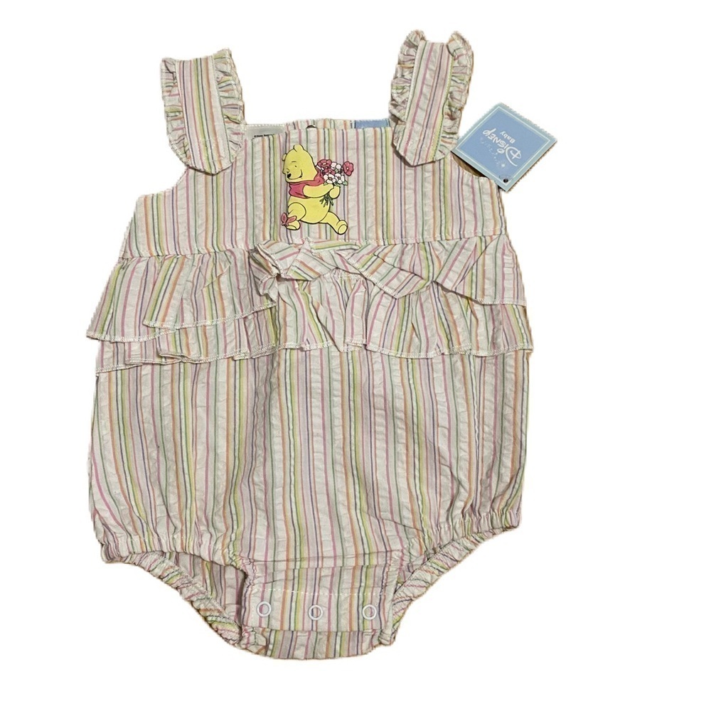 Vintage Disney Winnie The Pooh Ruffled One Piece New 6-9 Months Pink Yellow